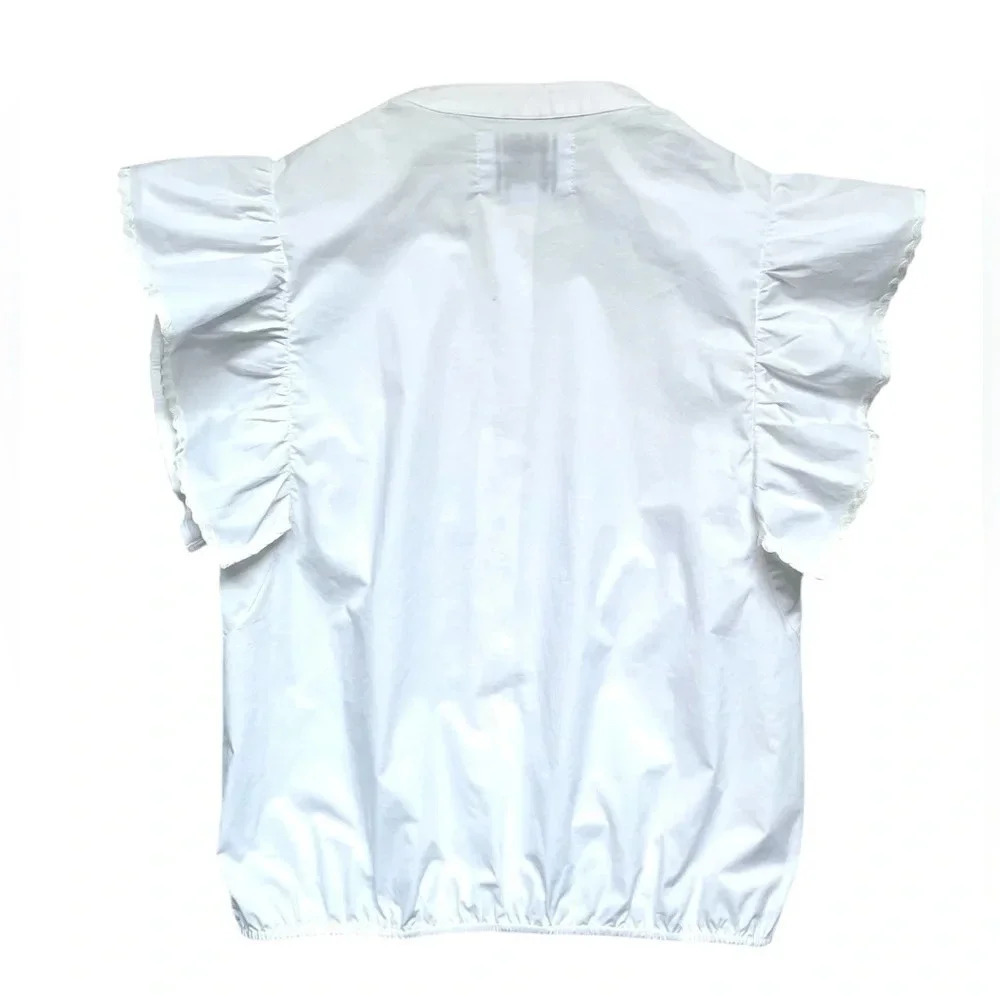 The Shirt by Rochelle Behrens White Button Up Flutter Sleeve Top NWOT Size Small - Picture 6 of 6